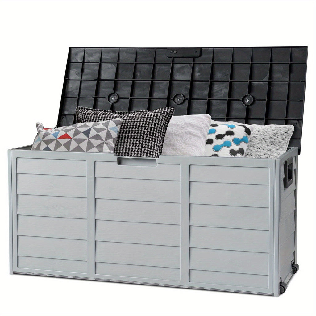 75 Gallon Resin Outdoor Deck Box, 75 Gallon Patio Storage Box with Side Handles, Lockable Storage Containers for Patio Furniture Cushions, Pool Additions, Garden Tools Black/ Brown/ Gray/ Blackandgray, Box, Cabinet, Rack for Outdoor Storage, Box