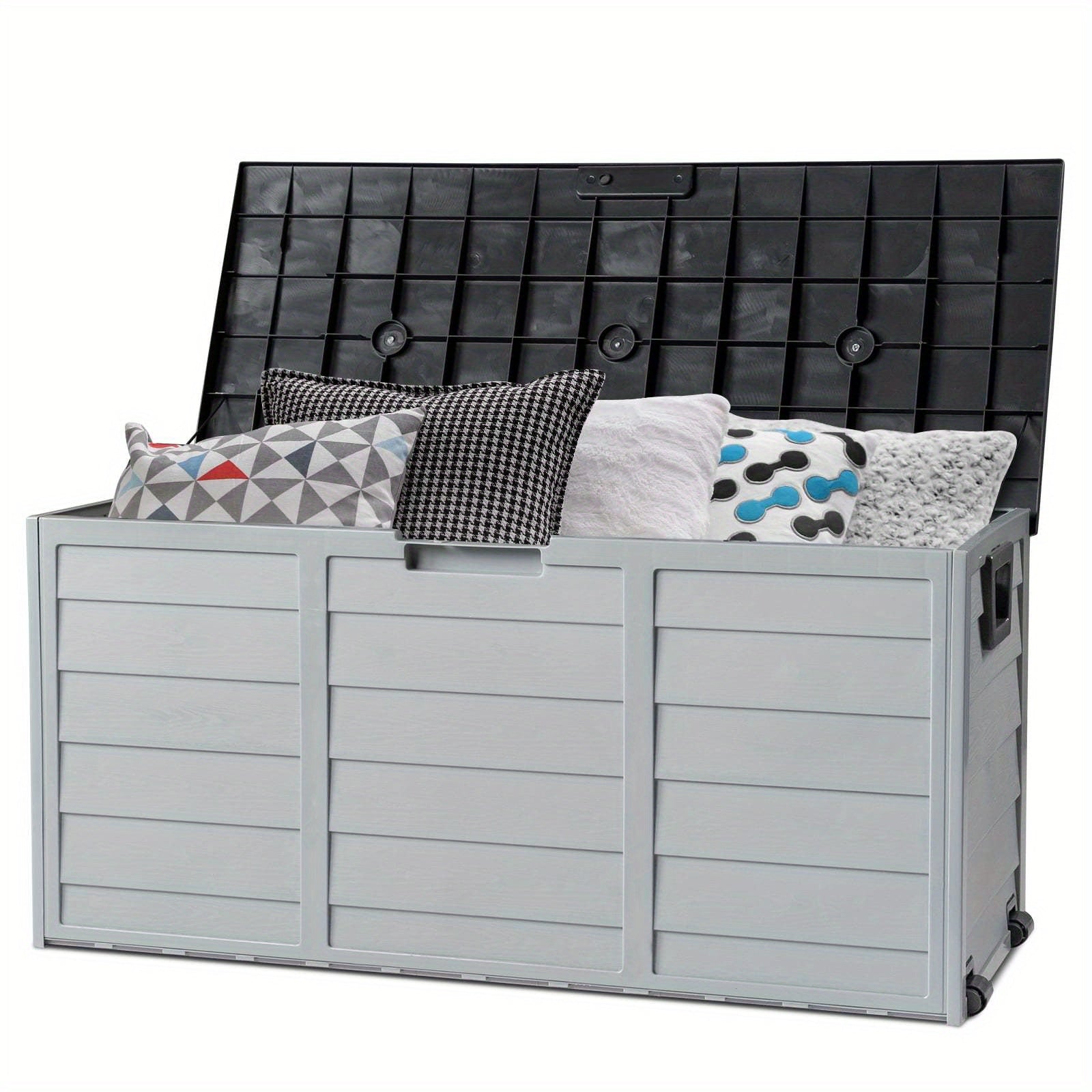 75 Gallon Resin Outdoor Deck Box, 75 Gallon Patio Storage Box with Side Handles, Lockable Storage Containers for Patio Furniture Cushions, Pool Additions, Garden Tools Black/ Brown/ Gray/ Blackandgray, Box, Cabinet, Rack for Outdoor Storage, Box