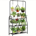 Plant Stand Indoor Outdoor Metal 3-Tiered Hanging Plant Shelf for Multiple Flower Planter Holders Tall Large Rack for Living Room Garden Balcony Dark