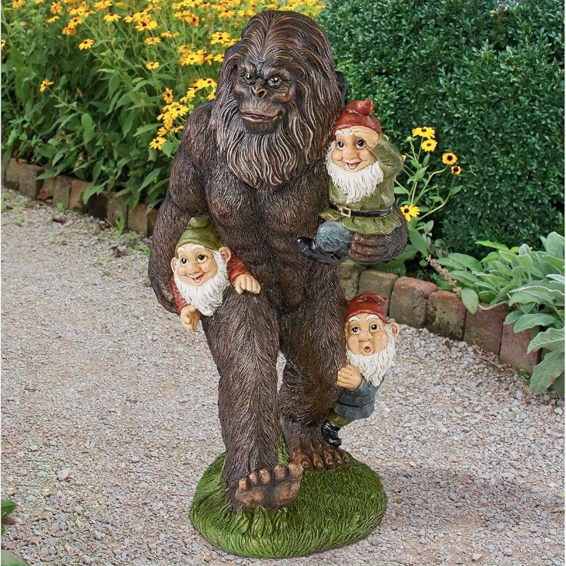 Garden Gnome Bigfoot Snowman Indoor/Outdoor Garden Statue, 8 Inches Tall, Hand-cast Resin, Fully Painted Finish Christmas Snowman Gnome And Bigfoot