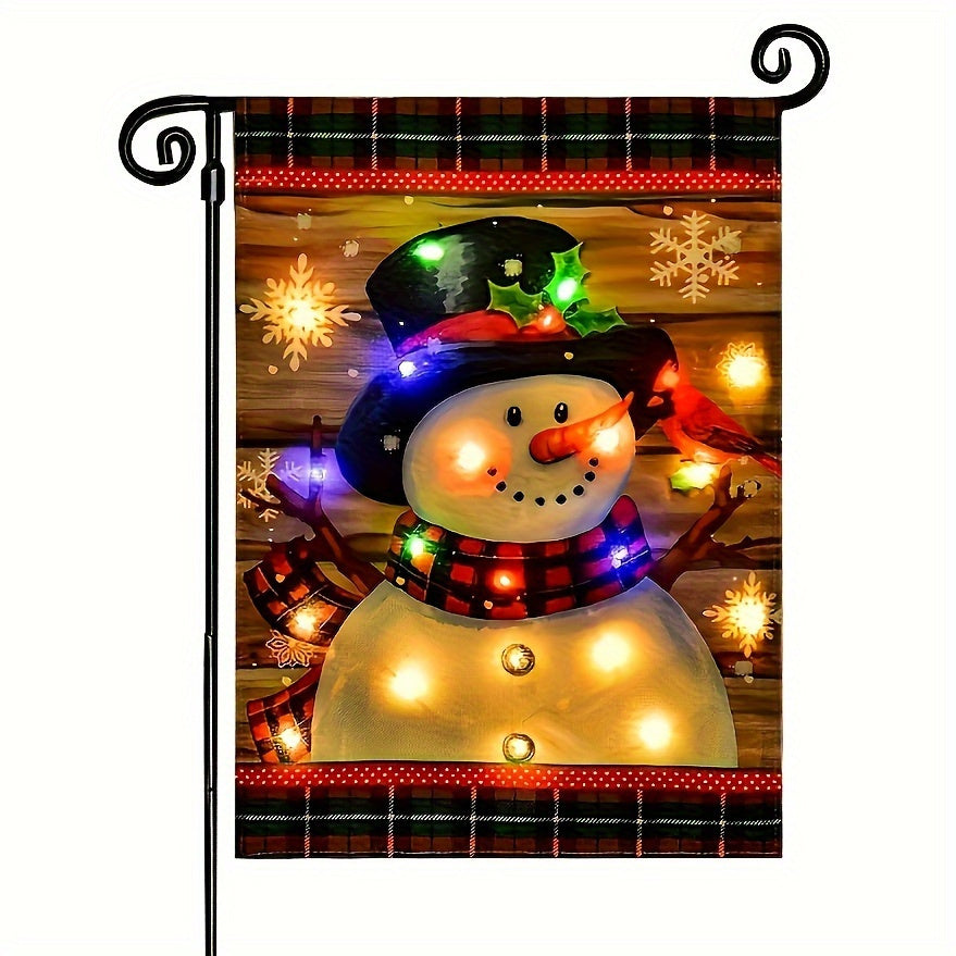 A Delightful Winter Garden Flag Featuring a Charming Snowman, Measuring 12X18 Inches, Designed for Outdoor Courtyard Decoration; It Is Double-Sided And Made of Durable Polyester