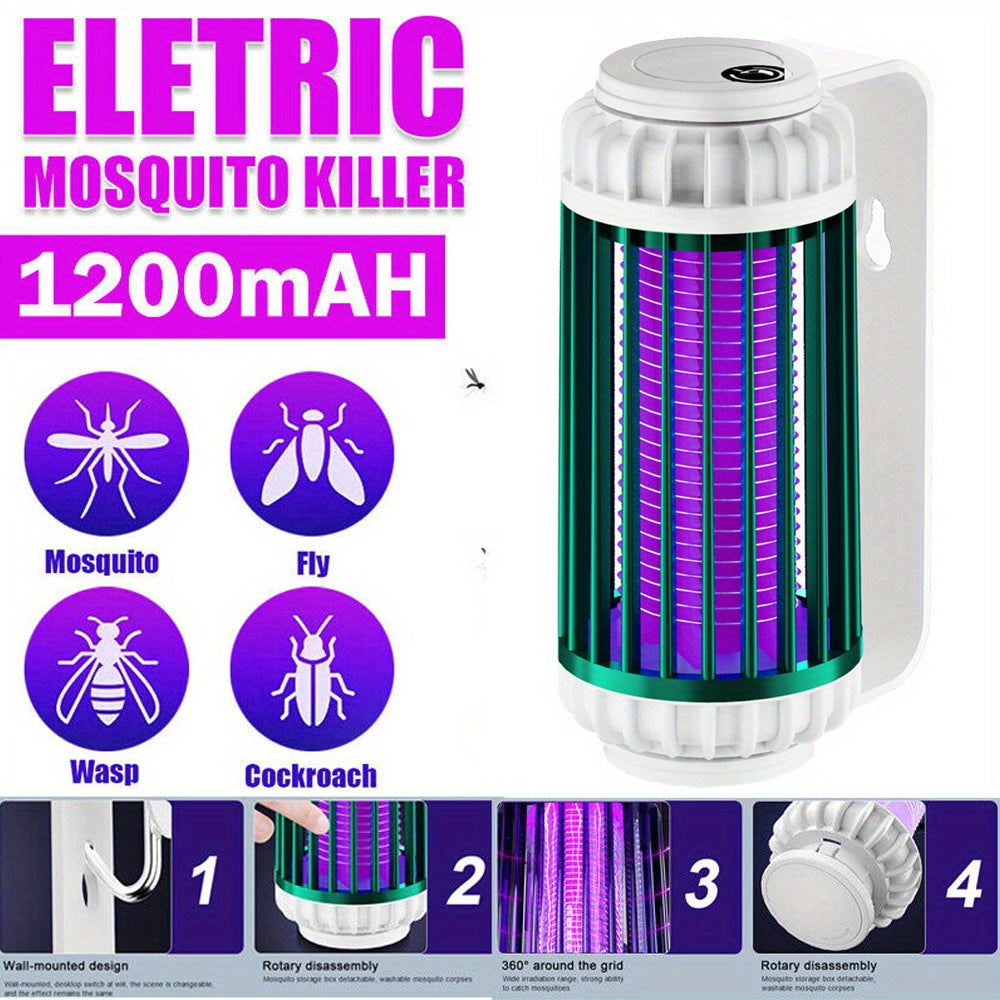 [Portable Mosquito Zapper] Portable Rechargeable Mosquito Zapper Lamp - Dual-Function Purple LED And Desk Light for Camping, Backyard, And Indoor Pest Control (20-100M² Area Coverage)