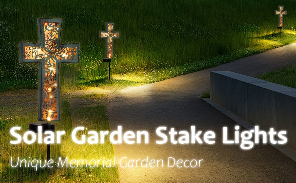 Solar Cross Garden Stake Lights 38inch Metal Outdoor Waterproof Memorial Garden Decor 2 Lighting Modes Cemetery Decorations for Grave for Remembrance Gifts & Sympathy Gifts