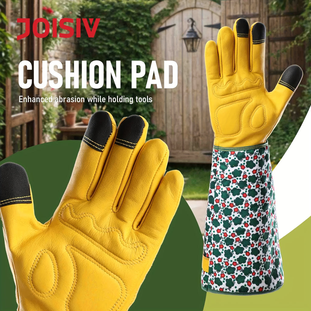 JOISIV Durable And Comfortable Women's Long Gardening Gloves, Green Print And Breathable Gauntlet Rose Gloves, Thorn Proof for Yard And Garden Work, A Pair