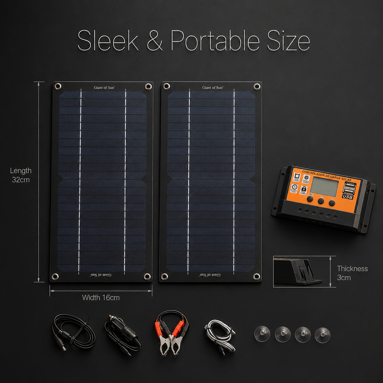 [Solar Panel Kit] Solar Panel Kit With 100A Charge Controller, Monocrystalline Silicon Solar Battery Charger With Extension Cable, Battery Clip, Suction Cups, 18V Solar Charger For RV, Camper, Van, Boat, Camping, Outdoor Travel, Farm, Garden, Emergency Po