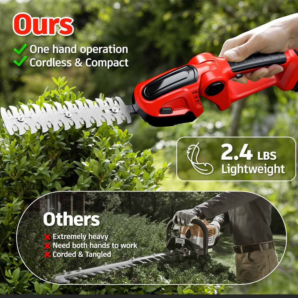 Battery-Powered Hedge Trimmer 21V Cordless Electric Hedge Trimmer and Grass Shears, 2-in-1 Handheld Lawn Trimmer/Shrub Cutter, Lightweight and Portable, Suitable for Home Garden, Landscape, Lawn, Farm, with Blades, 2000mAh Battery and Charger