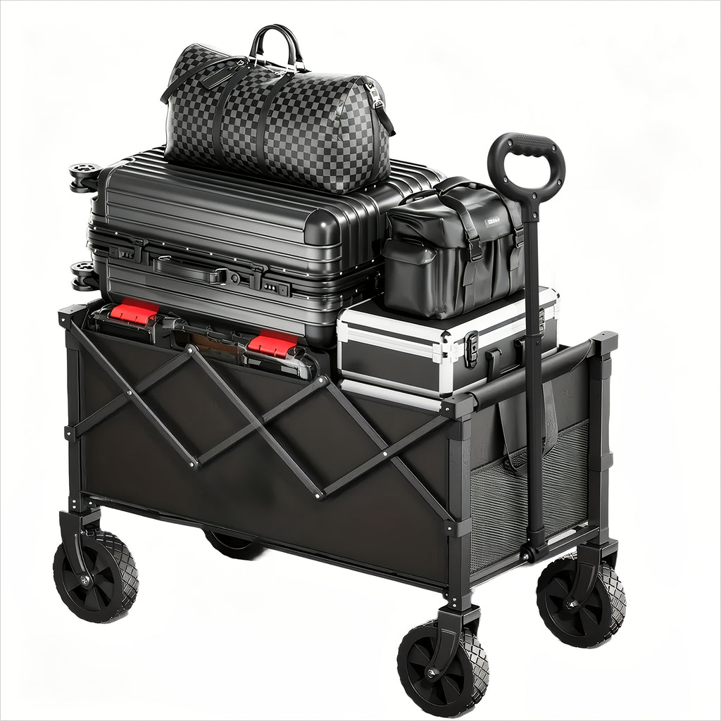 Heavy Duty Folding Garden Cart 350LBS 550LBS 650LBS Weight Capacity Multi Purpose Utility Wagon with Full Portable Tires and Transport Rack for Beach Garden Camping Shopping Sports