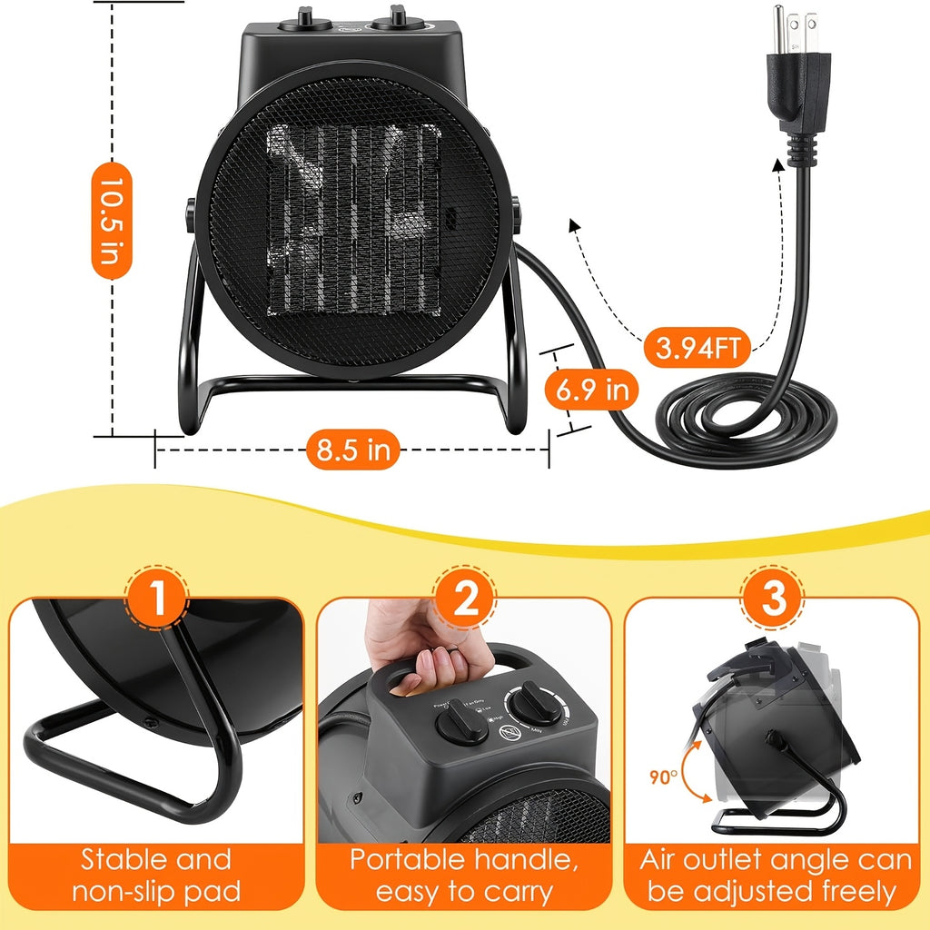 1500W Greenhouse Heater, Portable Space Heater, PTC Ceramic Fast Heating, 3-Second Rapid Heating, Overheat Protection, Suitable For Patios, Living Rooms, Greenhouses, Garages, Indoors, Camping, Family Gatherings, Yellow/Black Heater, Christmas Gift.