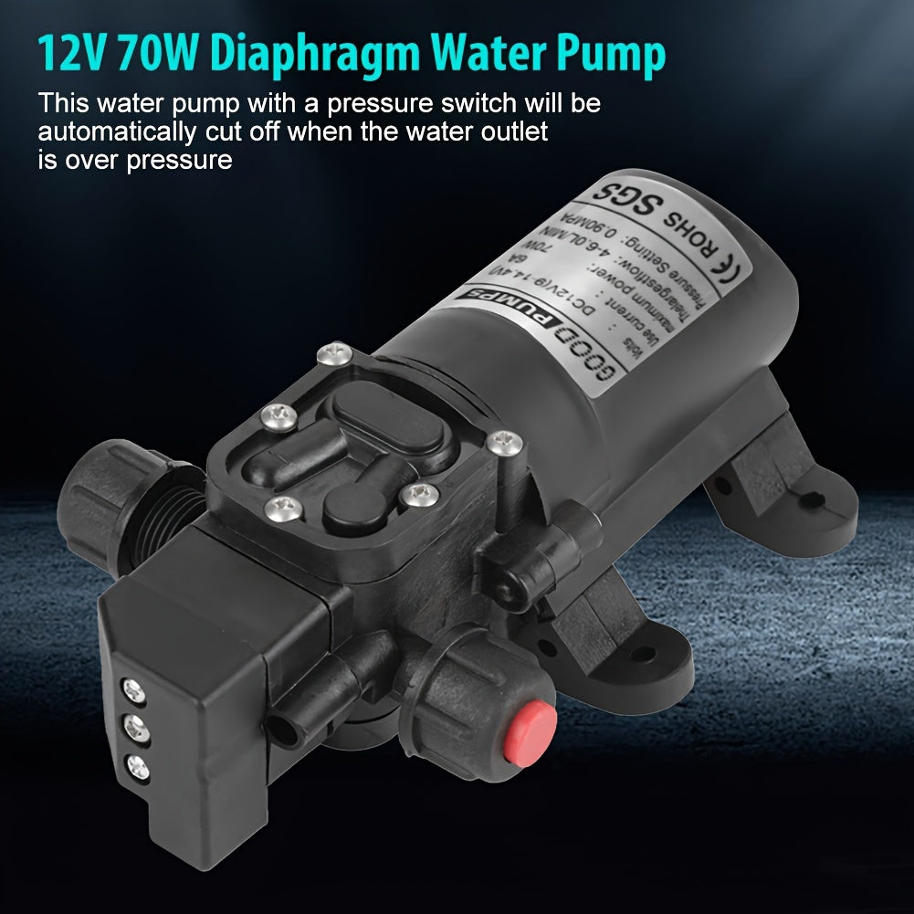 12V High-Pressure Self-Priming Diaphragm Water Pump - 130PSI/6LPM Automatic Switch, Durable ABS Material, Ideal For Car Wash, Tap Water Pressurization, Fish Tank, Bath, And More - 6.45in Length, Compact Design