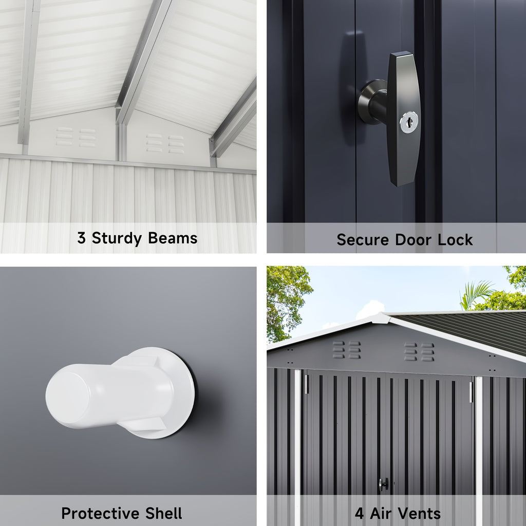 5x3-12x14ft Outdoor Storage Shed, Metal Garden Shed with Updated Frame Structure, Tool Sheds for Backyard Garden Patio Lawn, Black Or White
