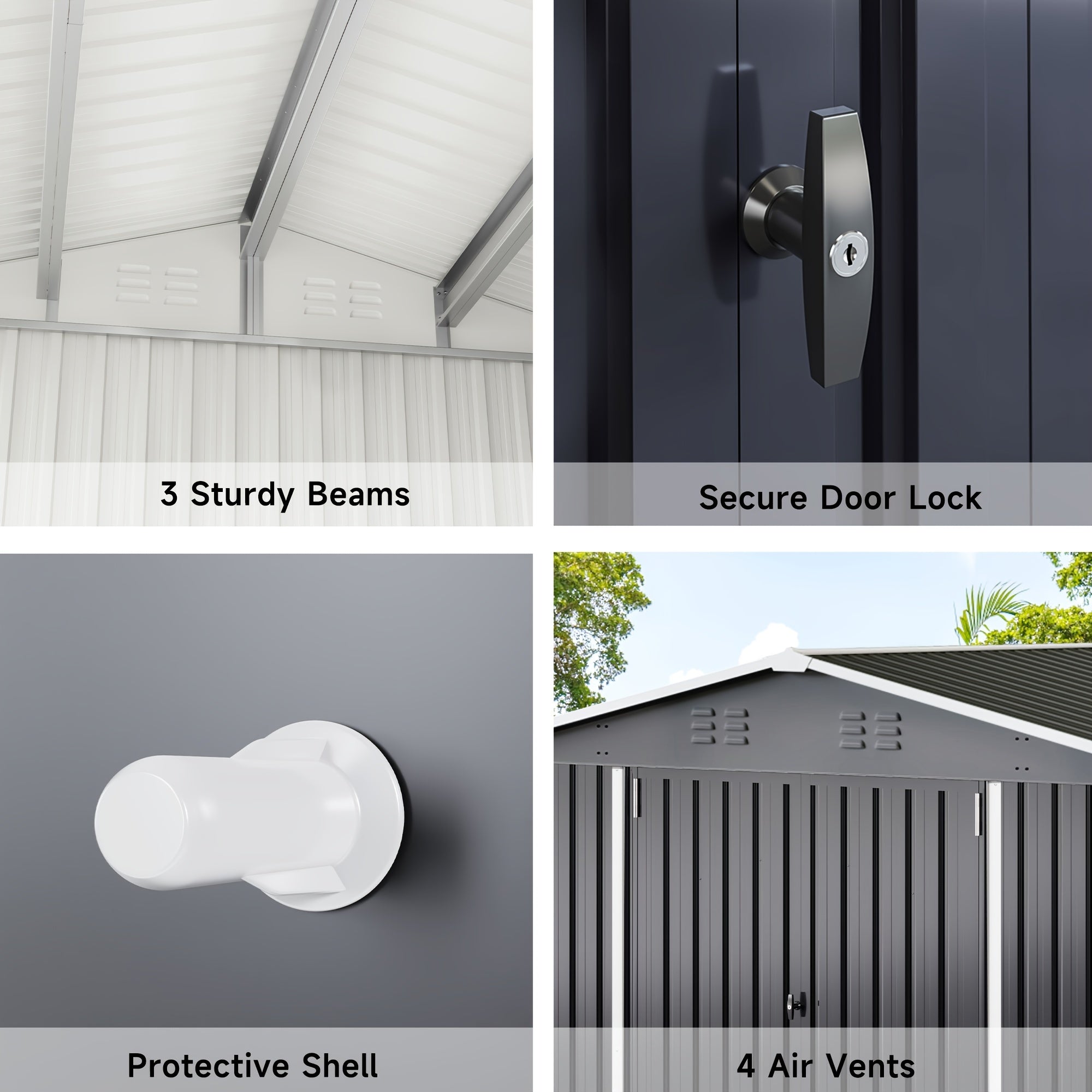 5x3-12x14ft Outdoor Storage Shed, Metal Garden Shed with Updated Frame Structure, Tool Sheds for Backyard Garden Patio Lawn, Black Or White