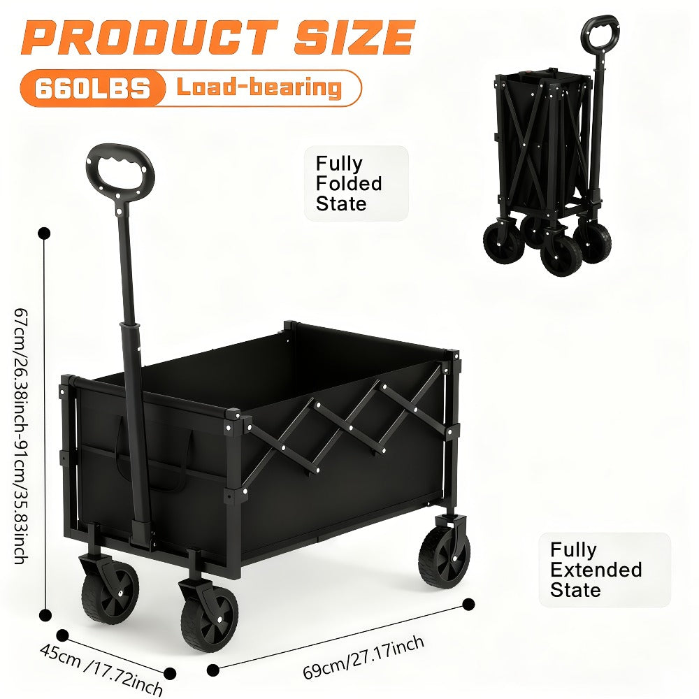 Upgraded Heavy Duty 480 660 LBS Capacity Folding Garden Wagon All Aluminum Frame Durable Fabric Multi-Functional Utility Cart for Shopping Camping Gardening Beach Outdoor Picnic Cargo Transport Party
