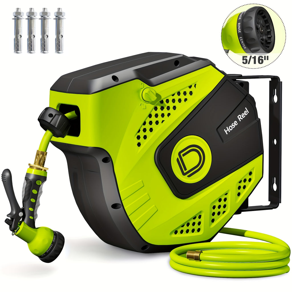 Retractable Garden Hose Reel 5/16 Inch X 42Ft/ 72 Ft, Super Heavy Duty, Any Length Lock, Slow Return System, Wall Mounted And 180 Deg Swivel Bracket