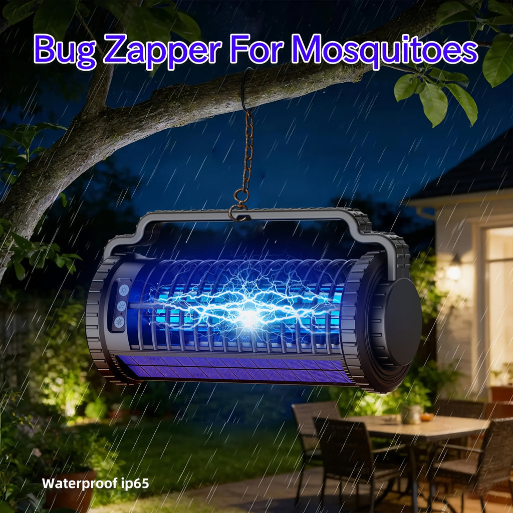 Solar Bug Zapper & Mosquito Killer Lamp - UV, Auto-Sensor, Dual Charging (Solar + USB) With 4000mAh Battery, Lighting Mode, For Indoor/Outdoor, Camping, Patio, Effectively Traps & Kills Mosquitoes, Flies, Gnats, Fruit Flies Mosquito Trap.