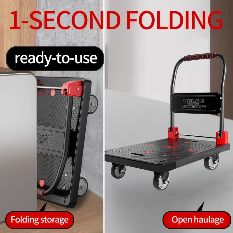 Heavy-Duty Folding Flatbed Cart, 450 Lbs/ 700 Lbs Load Capacity, Steel Frame Construction, Lightweight And Portable, Quiet Swivel Casters, Suitable for Outdoor, Home, Warehouse, And Multi-Purpose Transport
