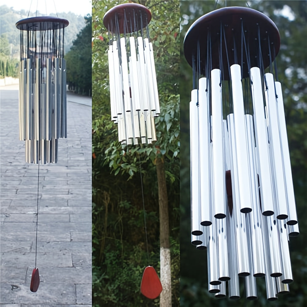 Elegant 27-Tube Metal Wind Chime with Wooden Top, Chapel Bells Design - No Electricity Needed, Perfect for Outdoor Garden & Home Decor, Wind Chimes for Outside