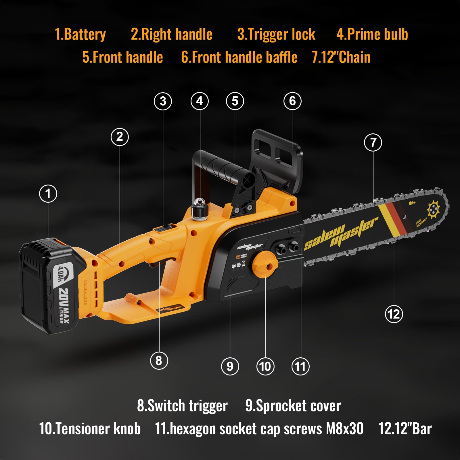 Flash [Free Battery*2/1] 12"/8"/6" Cordless Chainsaw with Auto-Lubrication & Tool-Free Chain Tension | 4.0Ah Li-ion Battery & Overload Protection | Compact Lightweight Design for Women/Seniors | Cuts Trees/Limbs, Black Friday Discounts