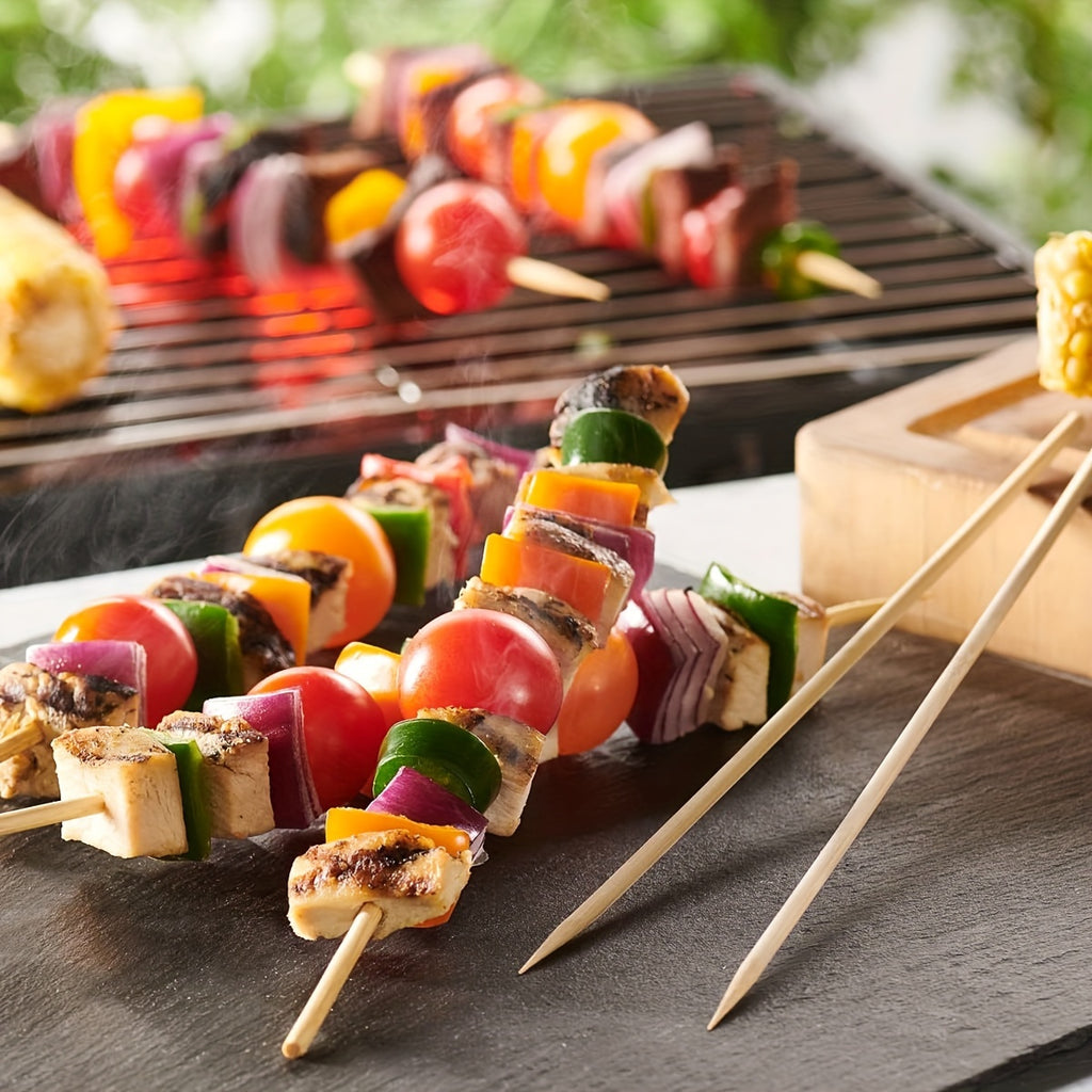 10" Natural Bamboo Skewers Sticks, 300 Wood Skewers for Grilling, BBQ, Kabob, Appetizers, Fruits, Smores, Cocktail, Brunch, Fondue Sticks, Barbeque, DIY Crafting