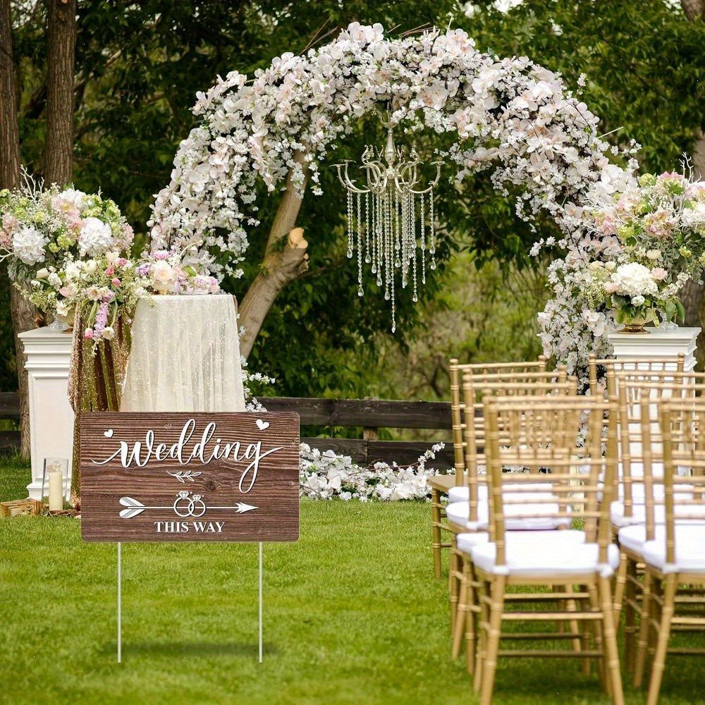 3pcs Durable Hollow Board Wedding Direction Signs with Stakes, Printed, Outdoor Lawn and Garden Decorations, Arrow Design, No Electricity or Feathers Required