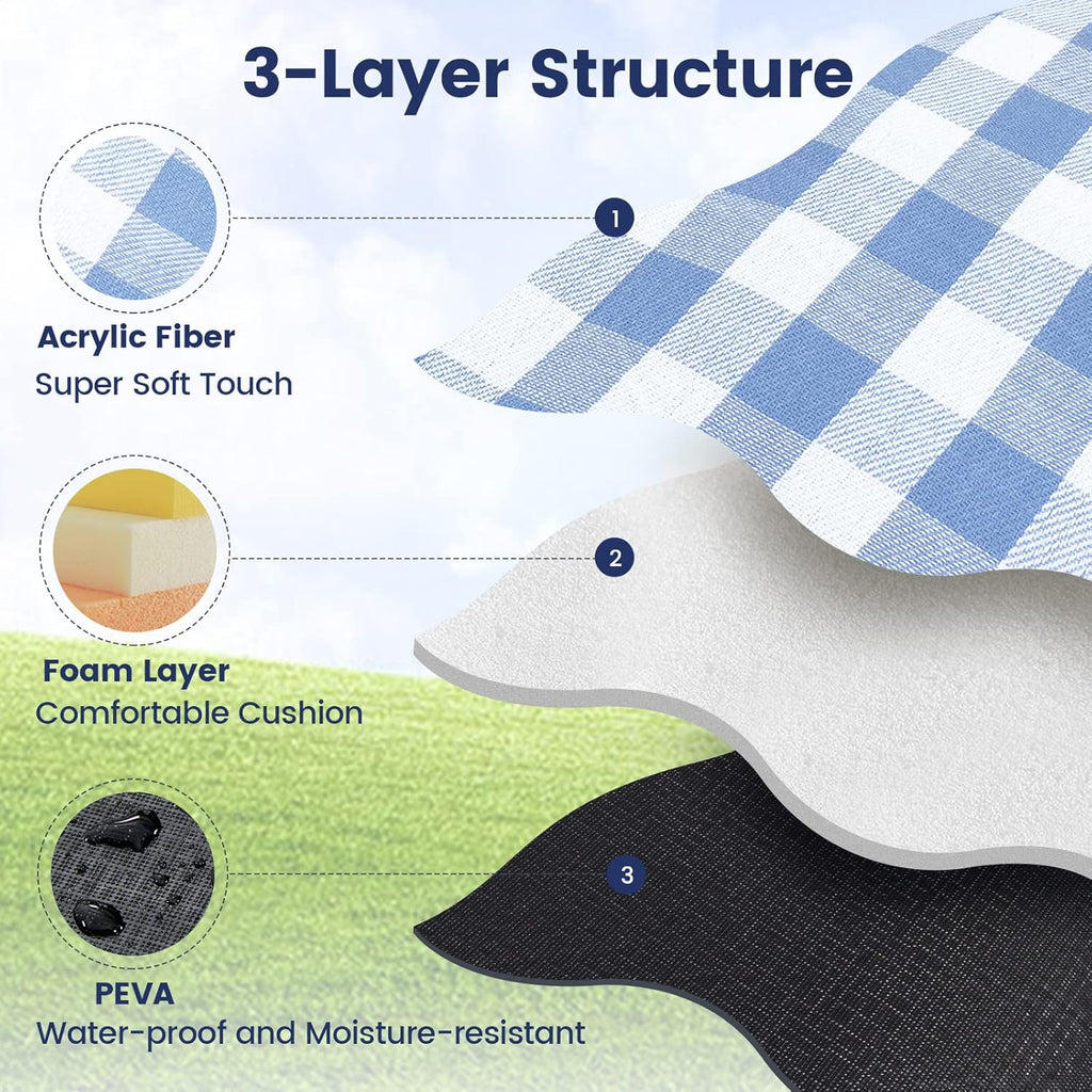 80'x 80' Picnic Blanket Extra Large, Waterproof and Foldable Beach Blanket, 3-Layer Outdoor Blanket for 6 to 8 Adults, for Camping, Park, Beach, Grass, Indoors... Non-Food Direct Contact