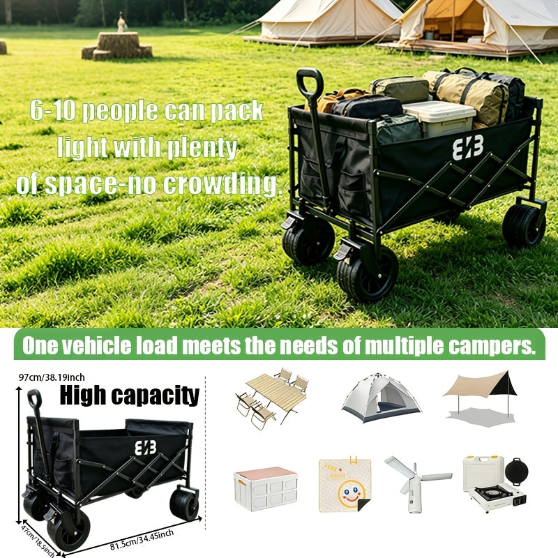 400-980 Lbs Foldable Extra-Large Travel Cart 1 Multi-Purpose All-Terrain Foldable Portable Hand Cart Features All-terrain Wheels And 600D Oxford Fabric Construction Ideal for Camping, Gardening, Beach Trips, Shopping, Toy Storage, And Transportation
