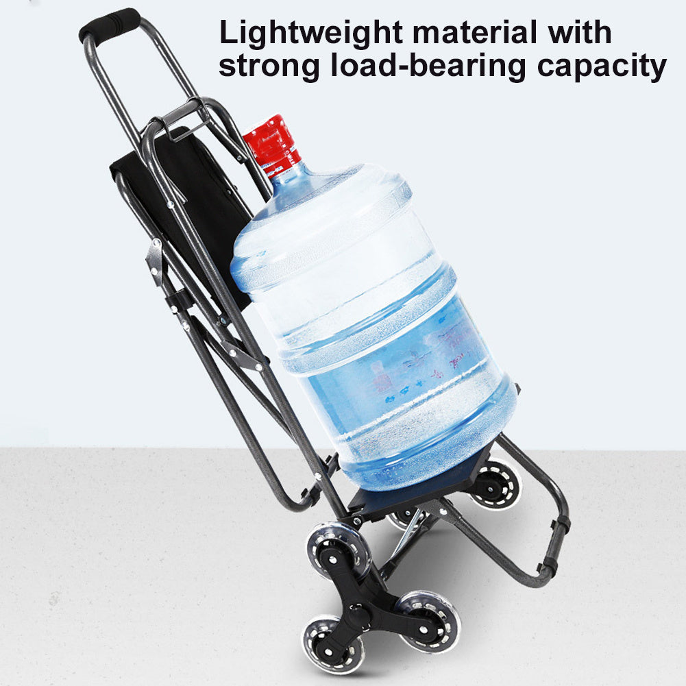 Climbing Stairs Luggage Cart Trolley with Waterproof Bag & Chair Folding Grocery Shopping Trolley Portable Folding Cart with Climbing Stair Wheels for Effortless Grocery Transport