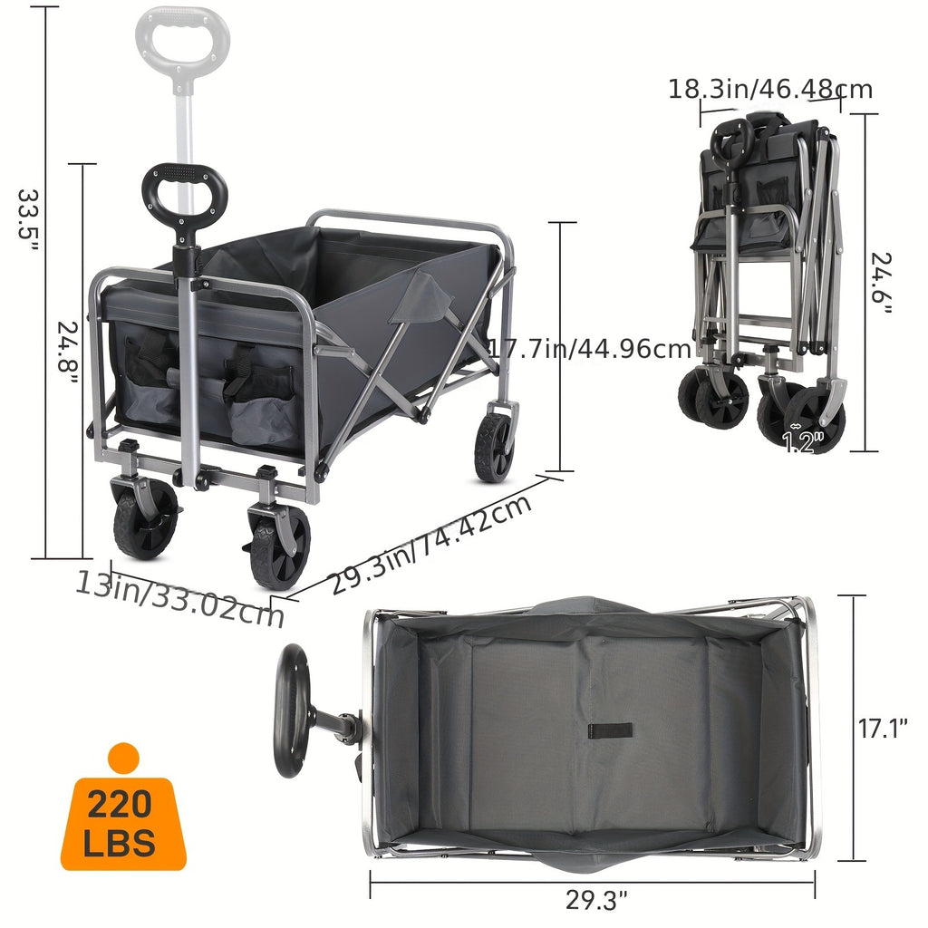 Collapsible Wagon, Beach Wagon with Big Wheels for Sand, Grocery Wagon All-Terrain Wheels Garden Grocery Wagon for Shopping, Park Picnic, Camping, Beach Trip