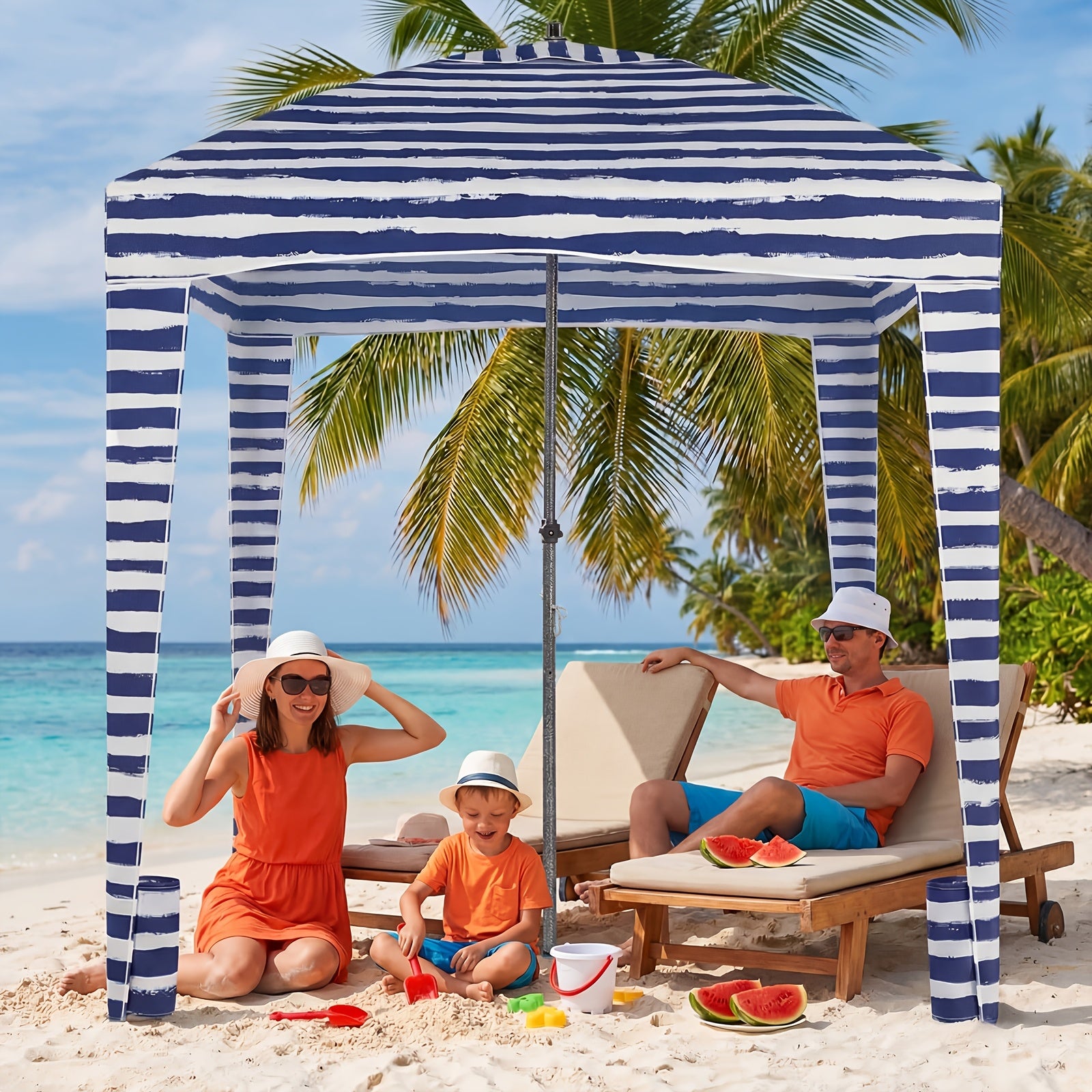 Portable Beach Cabana Shelter Canopy, UPF 50+ Sand Pocket Sun Shade with Carry Bag, Easy Setup Outdoor Beach Tent with Vent Top, for Family & Friends