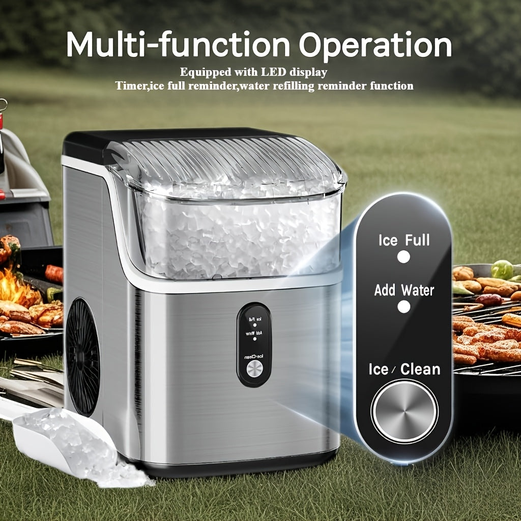Nugget Or Bullet Ice Makers Countertop, Portable Ice Machine, Pebble Ice Machine with Chewable Pellet Ice, 26 Lbs/26.5 Lbs/35 Lbs Self-Cleaning, One-Click Operation, for Blackyard, Camping, Stainless Steel Black/Silvery