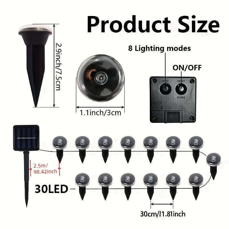 30 LED Outdoor Solar Lawn Lights, Solar Lights Outdoor Waterproof, IP54 Waterproof, Can Be Used As Guide Lights For Small Garden Paths, Patio, Garden, And Lawn Path String Lights, Suitable For Paths, Camping, Parties, Weddings, Festive