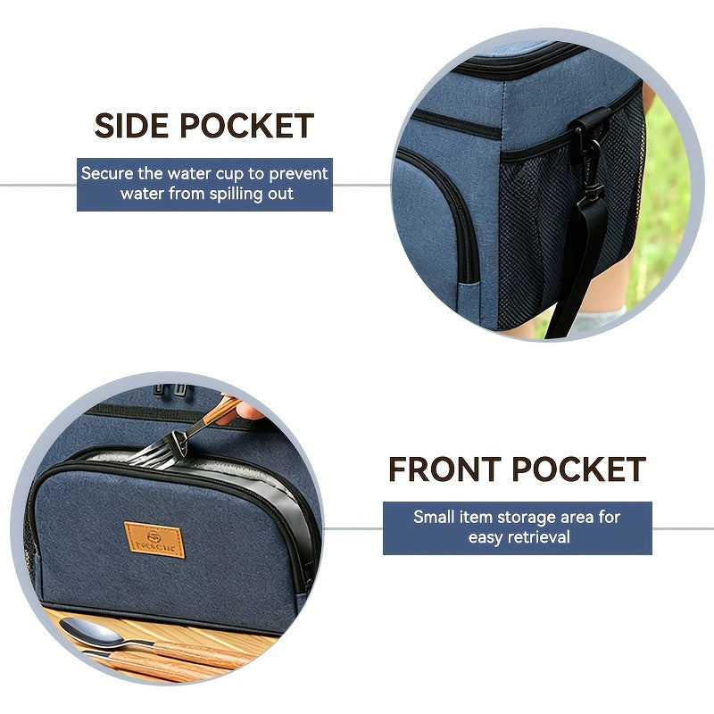 3.05 Gallons Large Capacity Picnic Bag, Non-Food Contact Women'S Insulated Lunch Bag, Reusable Handheld Cooler Bag, Portable Multifunctional Crossbody Bag with Adjustable Shoulder Strap, Thickened Wear-Resistant Fabric And PEVA Lining