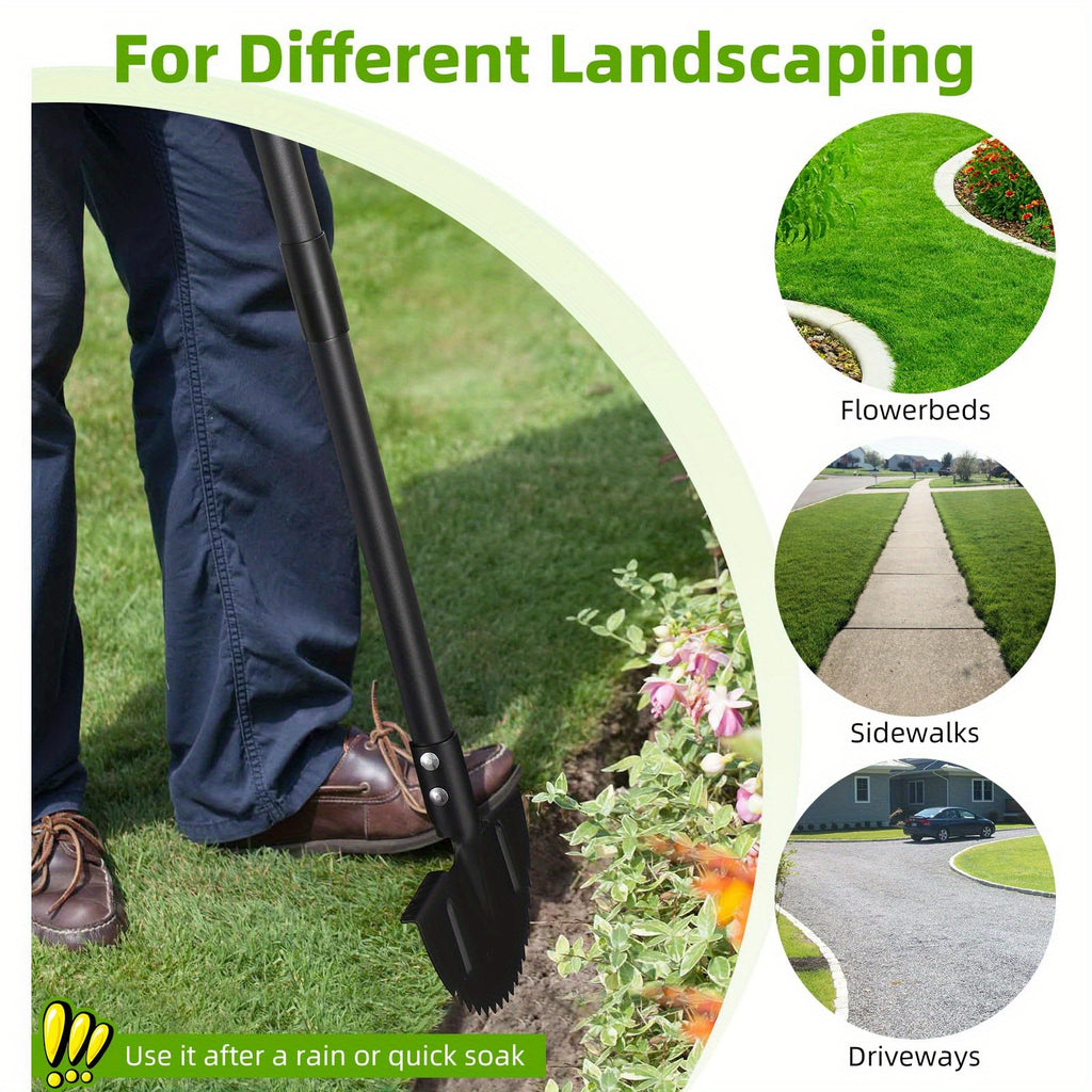 Lawn Edger Tool, Adjustable 34-42 Inch Half Moon Manual Garden Edger Lawn Tool, Heavy Duty Saw Tooth, T-Grip, Long Handle for Driveway, Sidewalk, Flower Bed, Landscaping Grass Step Edging Tool