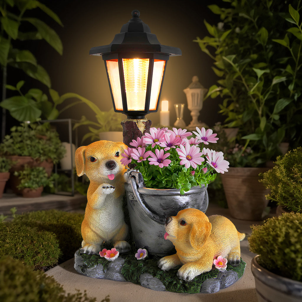 Outdoor Sculpture Figurine, Two Puppy Decoration, Solar Garden Statue, Suitable for Yard Home Decoration, Lucky Puppy, Suitable for Women, Mother's Day Gift, Valentine's Day Gifts