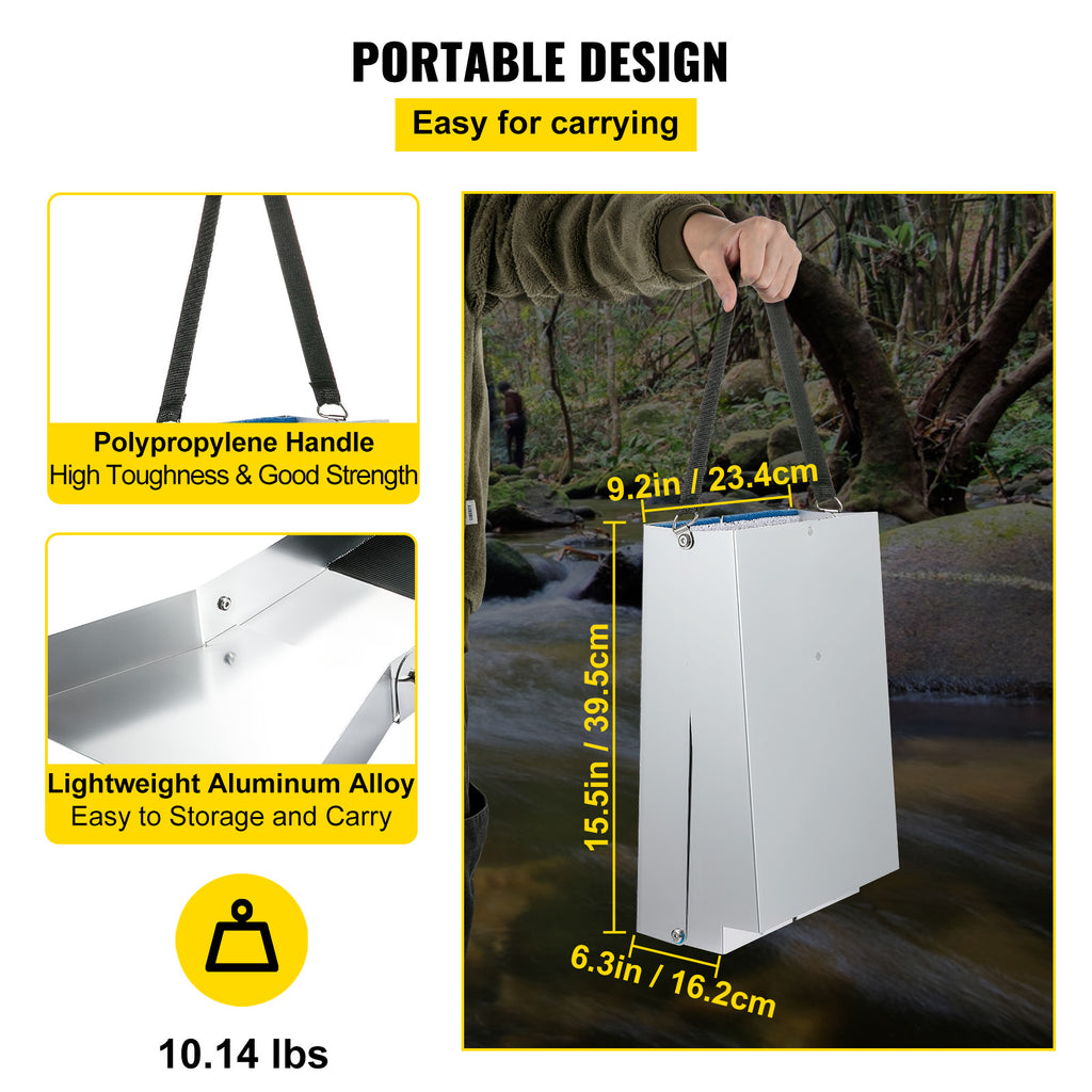 VEVOR Folding Aluminum Alloy Sluice Box, Compact 50" Sluice Boxes for Gold, Lightweight Gold Sluice Equipment, Portable Sluice Boxes with Miner's Moss, River, Creek, Gold Panning, Prospecting, Dredgin