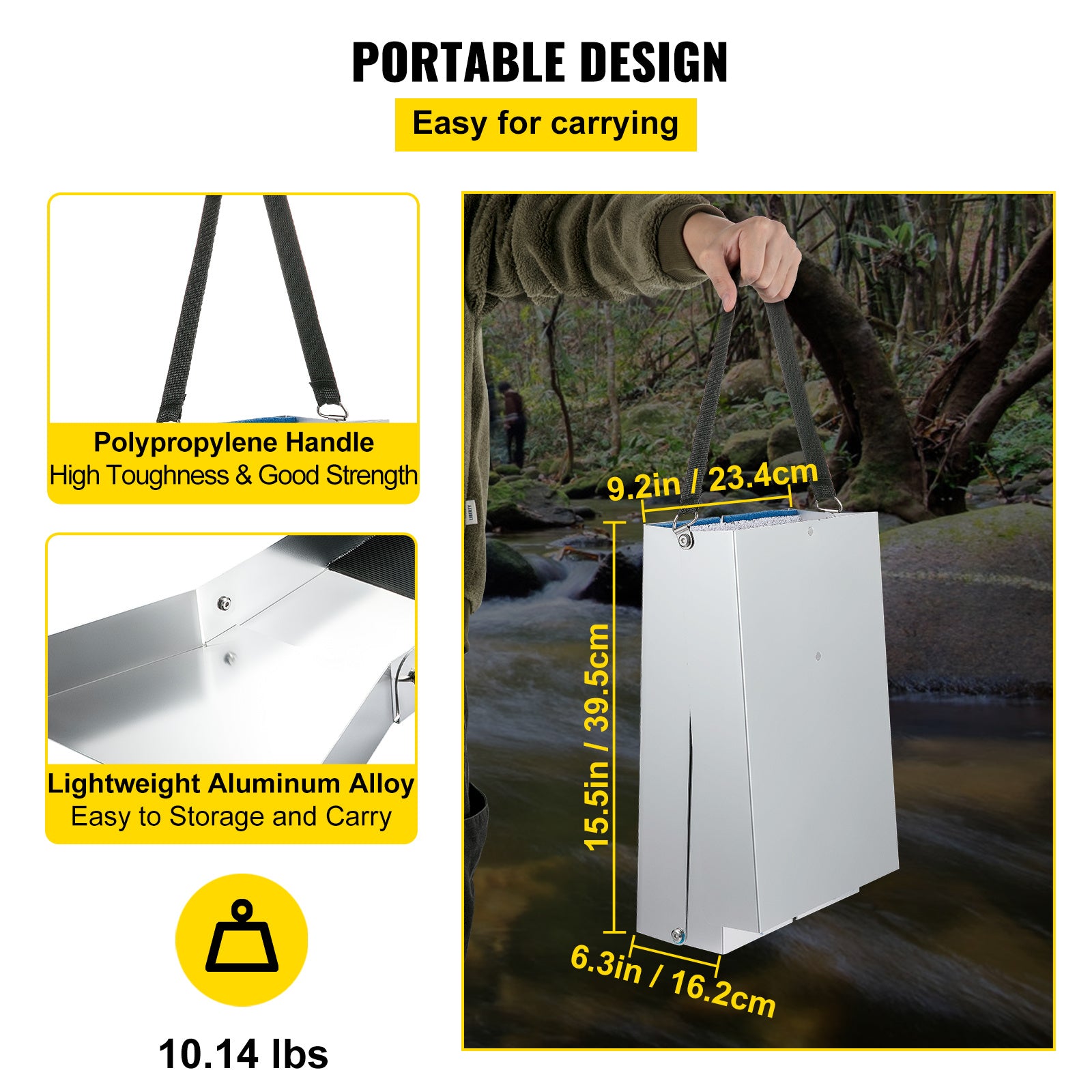 VEVOR Folding Aluminum Alloy Sluice Box, Compact 50" Sluice Boxes for Gold, Lightweight Gold Sluice Equipment, Portable Sluice Boxes with Miner's Moss, River, Creek, Gold Panning, Prospecting, Dredgin