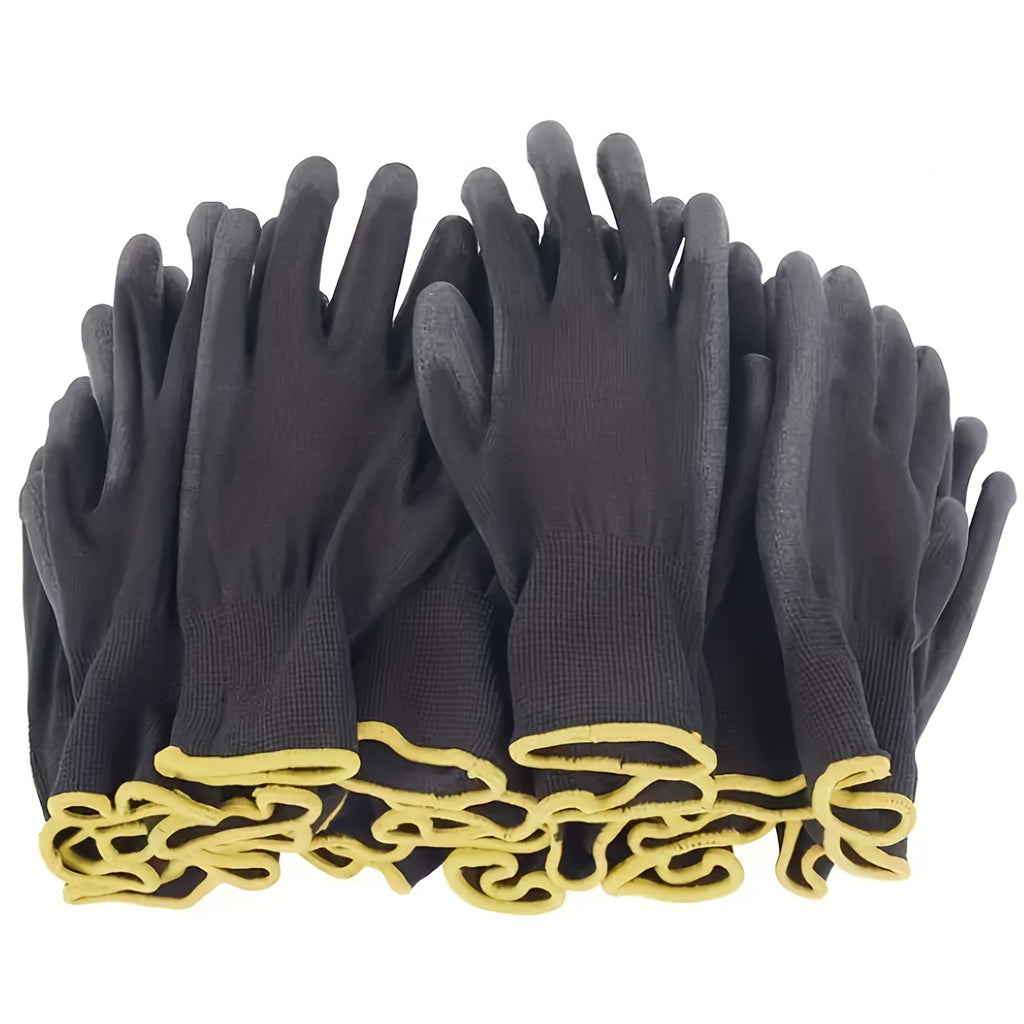 24pcs/12 pairs of black nylon gloves, palm anti slip PU coating - lightweight and durable, lead-free, suitable for lawn care and outdoor use, strong protection, reusable