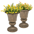 20" Urn Planters for Outdoor Plants, Large Decorative Front Porch Planters Set of 2, Tall Plastic Flower Pots for Garden, Patio & Entryway Dcor, Antique Brass
