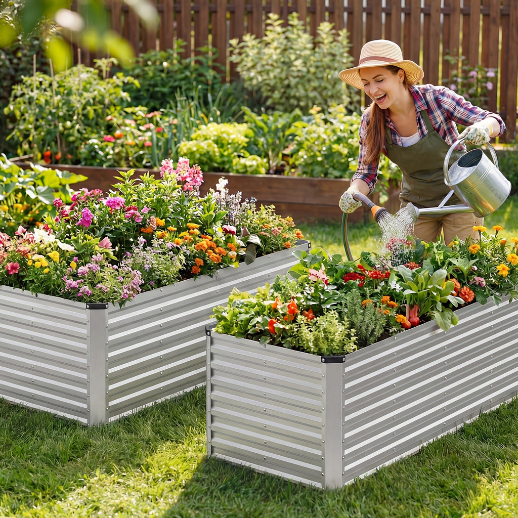 Raised Garden Bed 8x4x2ft, Galvanized Steel Planter, Easy Assemble Outdoor Metal Kit with Metal Corners for Vegetables, Herbs, Flowers
