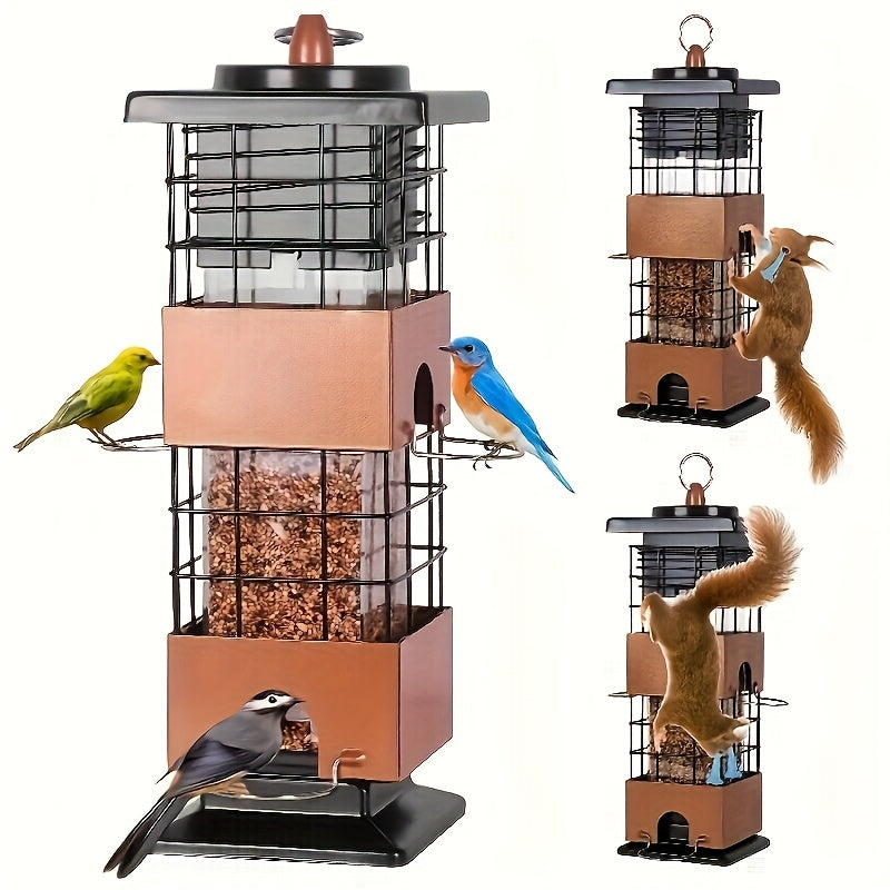 1pc Bird Feeder Squirrel Proof For Outdoors Hanging, 2.5LBS Metal Hanging Bird Feeder With Bilateral Weight-Activated, A Must-have For Bird Lovers, Large Capacity Wild Bird Feeders For Outside/Courtyard Garden Decorations-Valentine'S And Easter Gift