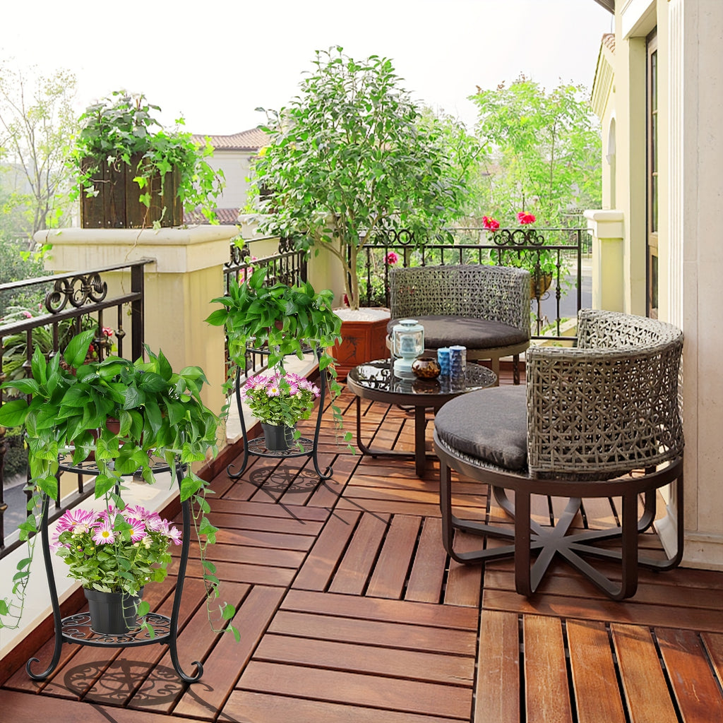 Potted Plant Stand 2 Tier Metal Flower Pot Stand Anti-Rust Heavy Duty Plant Holder Shelf for Home Indoor Outdoor (Patent Number: D966732)