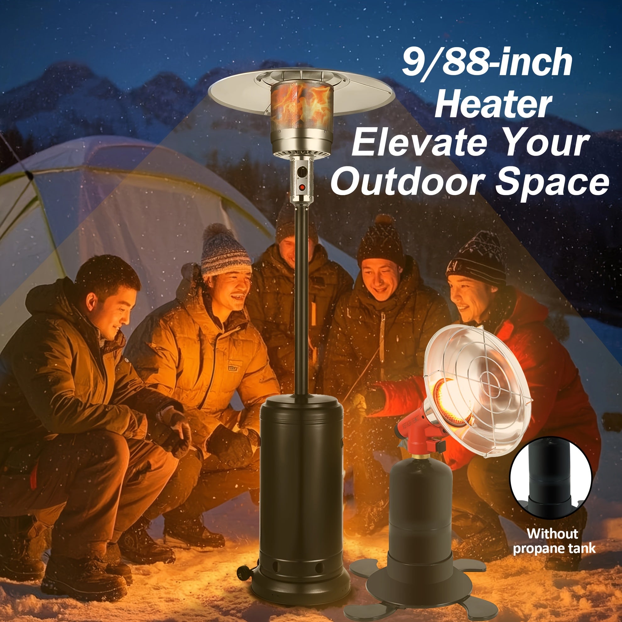 Vivicreate 9/88/90 INCH [48, 000/5500] BTU Heavy Duty Double Layer Stainless Steel Propane Outdoor Heater, Metal, No Electricity Required, Fast Heating Up In 1 Minute, Built-in Ignition, Suitable for Outdoor Use, Christmas Gift Ideas