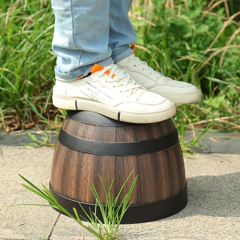 1pc Retro Whiskey Barrel Planter, Resin Striped Garden Pot with Drainage Holes and Tray, Casual Style Plastic Oval Plant Container for Herbs, Flowers, Succulents, Indoor and Outdoor Use Gardening Gift,home Decor