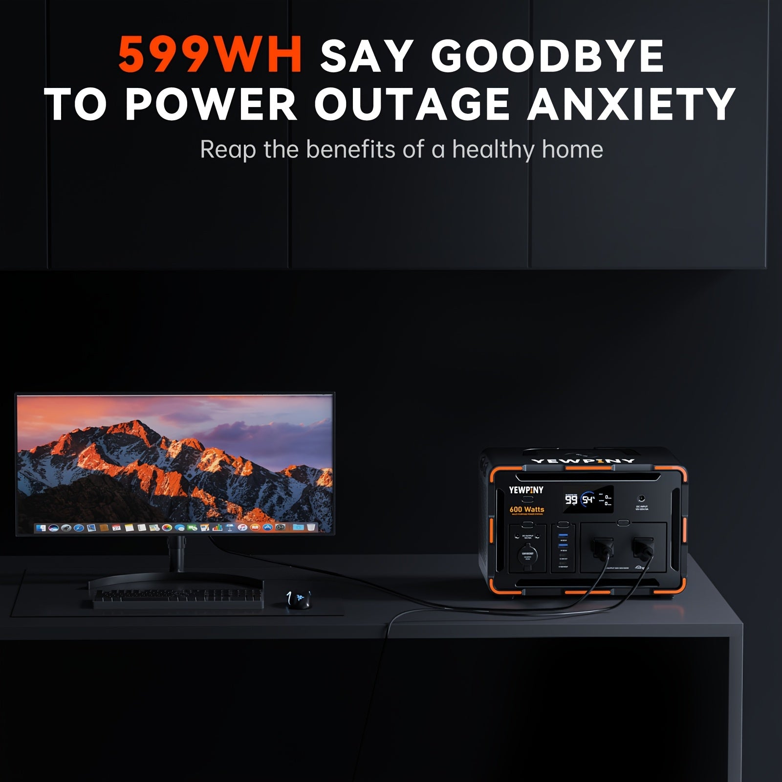 [Portable Power Station] 300W/600W YEWPINY Portable Power Station, Equipped with Fast Charging, 259Wh/599.4Wh Lithium Battery Solar Generator, 17500mAh/27000mAh High-Capacity Lithium Battery, Suitable for Gardens, Outdoor Travel, Camping Trips, Hunting, P