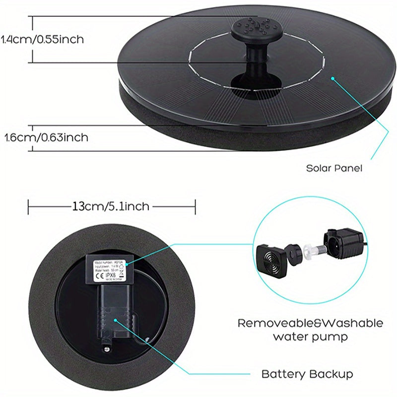 1W/1.5WSolar Polysilicon Panel Fountain Pump, Diameter 13cm, IPX8 Free Standing Floating Solar Powered Water Fountain Pump, 8 to 20 Inches Water Spray, Outdoor Watering Submersible Pump for Pond, Pool, Garden, Fish Tank, Yard, Birdbath