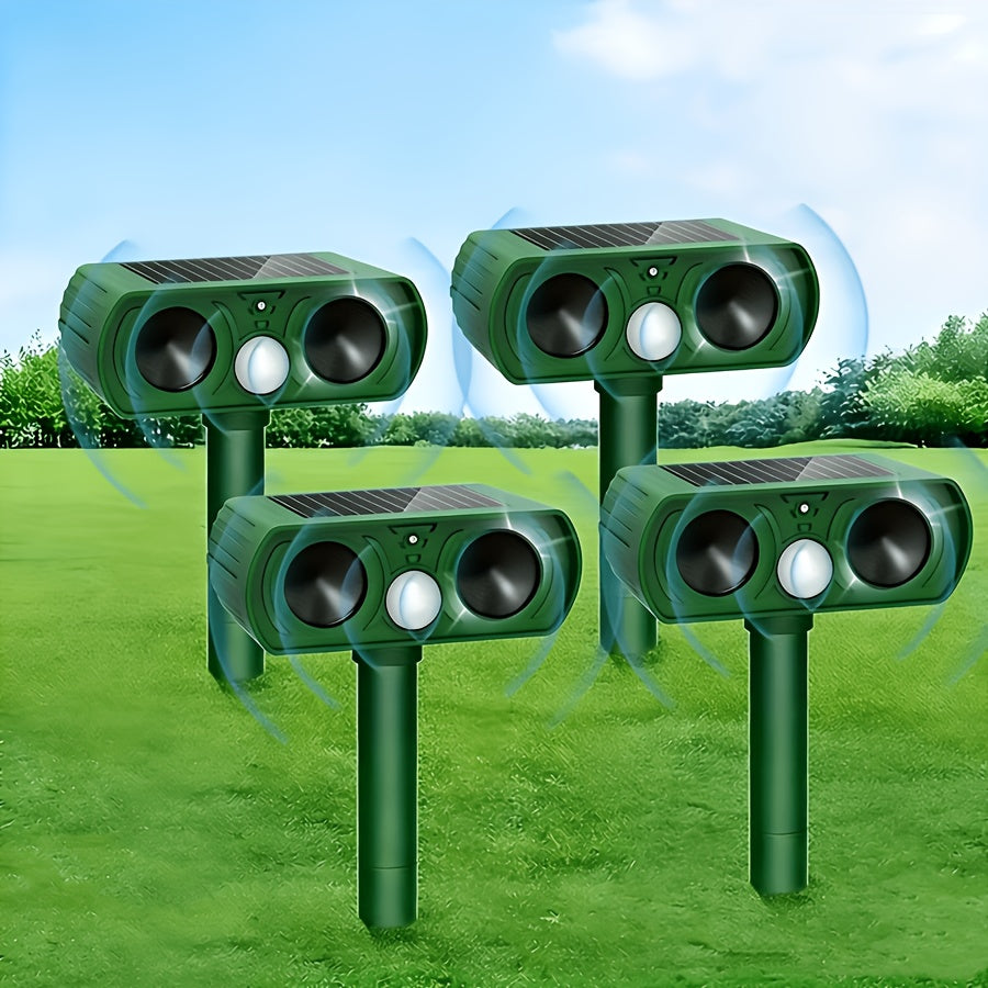 Solar-Powered Sonic Animal Repeller with Strobe Light And Motion Sensor - Keeps Wildlife Away from Yards, Gardens, And Property. IPX4 Rating, Weatherproof And Easy to Install. Sonic Technology