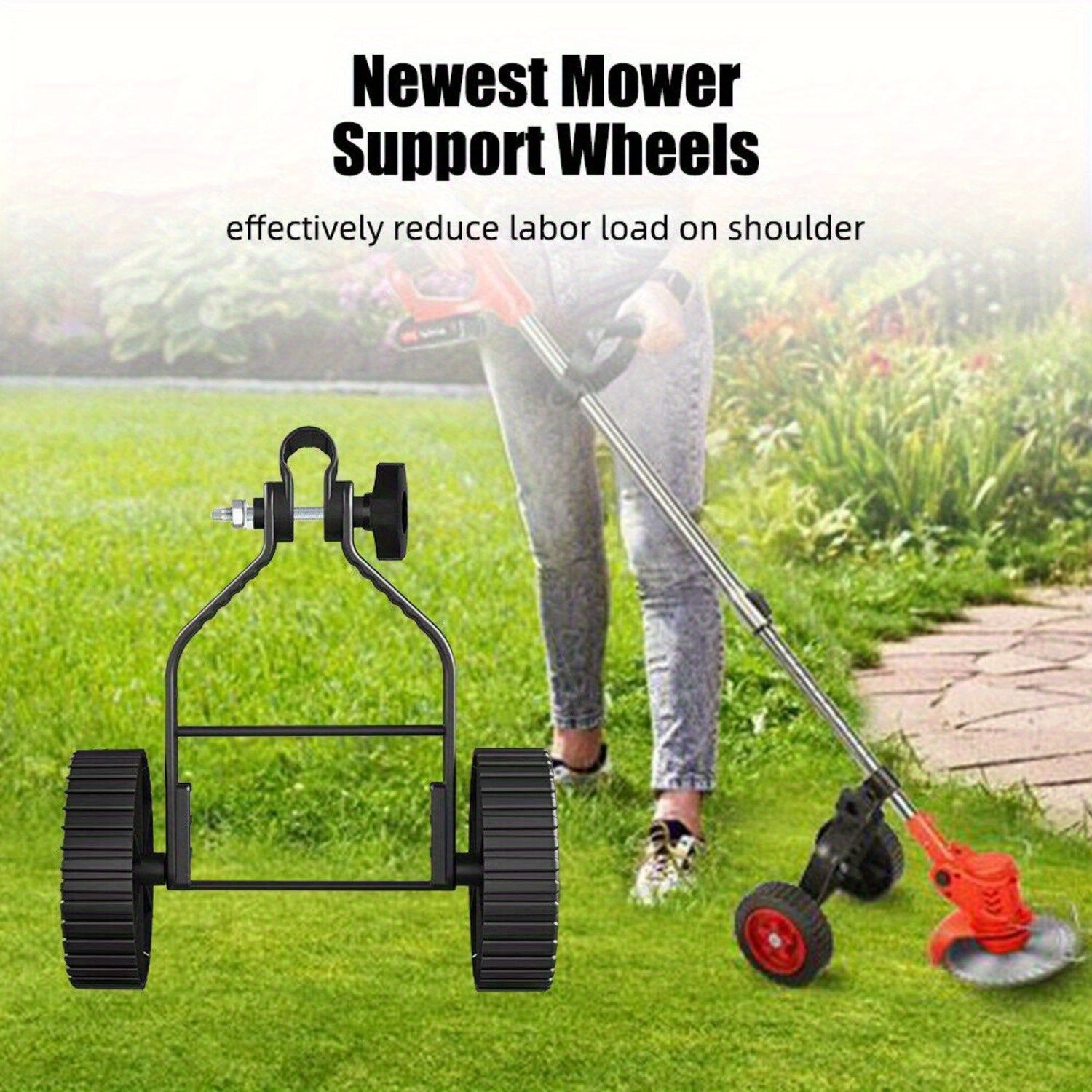 String Trimmer Wheel Attachment Non-slip Detachable Lawn Mower Support Wheels Labor-saving Replacement Lawn Mower Accessories, Lawn Mower Accessories