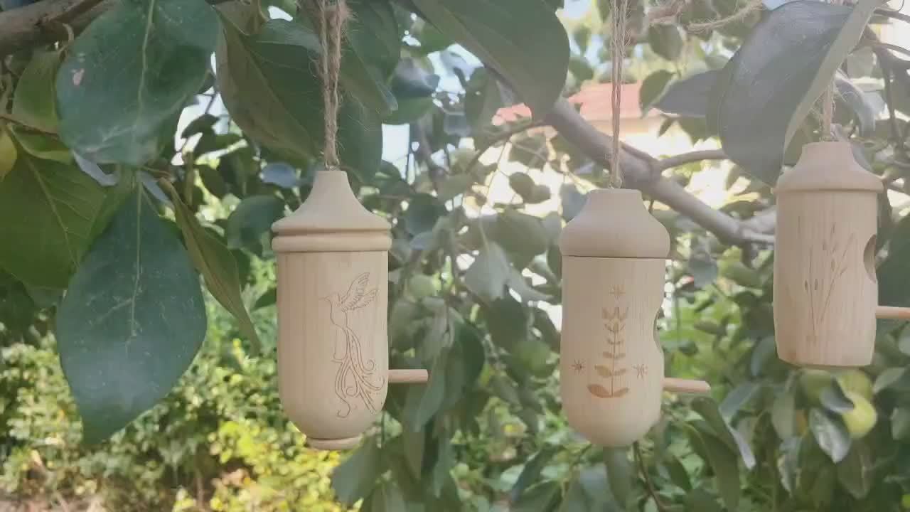 3pcs Natural Wood Hummingbird House & Bird Feeder - Rustic Outdoor Garden Nest Suitable for Hanging, Bird Shelter with Feeder, Wood for, Balcony, Garden Decor - Gift for Bird Lovers