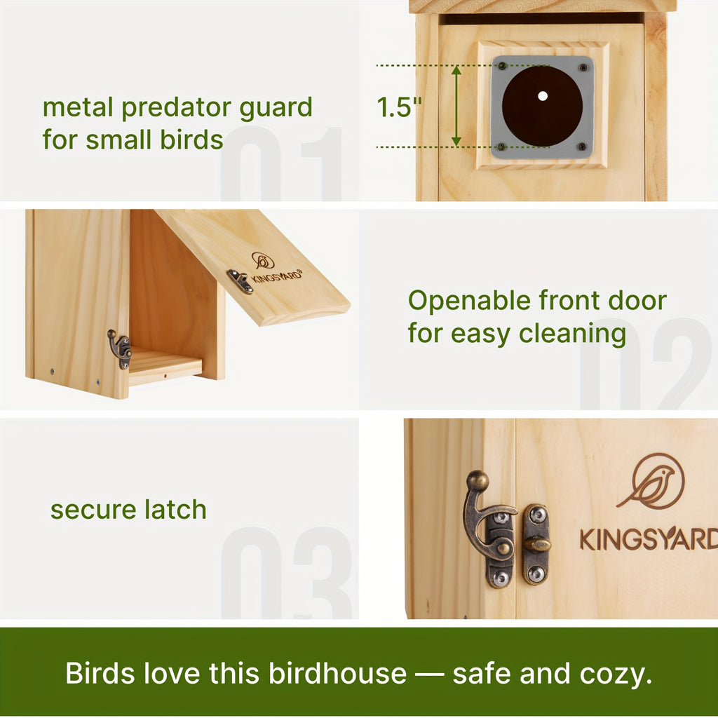 Kingsyard for Blue Bird House for Outdoors, Classic Wooden Bluebird House with Predator Guard, Wood Bird Houses for Outside, Cedar Bird House Outdoor, Finch Swallow Wren Chickadee, Great Gift for Bird Lovers