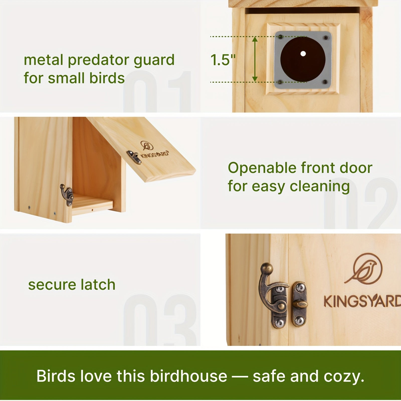 Kingsyard for Blue Bird House for Outdoors, Classic Wooden Bluebird House with Predator Guard, Wood Bird Houses for Outside, Cedar Bird House Outdoor, Finch Swallow Wren Chickadee, Great Gift for Bird Lovers