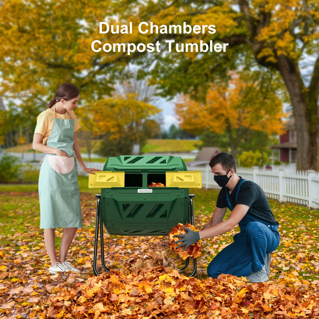 Tumbling Composter with Two Chambers, 43 Gallons, Suitable for Kitchen Scraps, Garden Debris, Patio Waste, And Yard Leaves